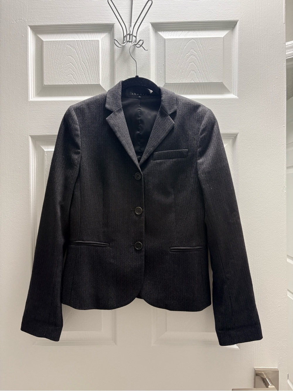 Theory Women's Dark Gray Pinstripe Blazer
